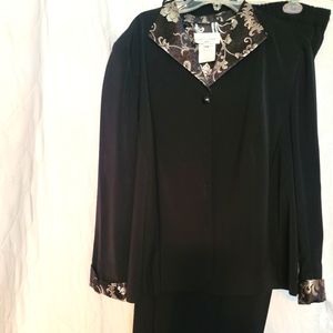 Lady Dorby 2 piece suit, size 18W, black w/silver accent on sleeves and collar